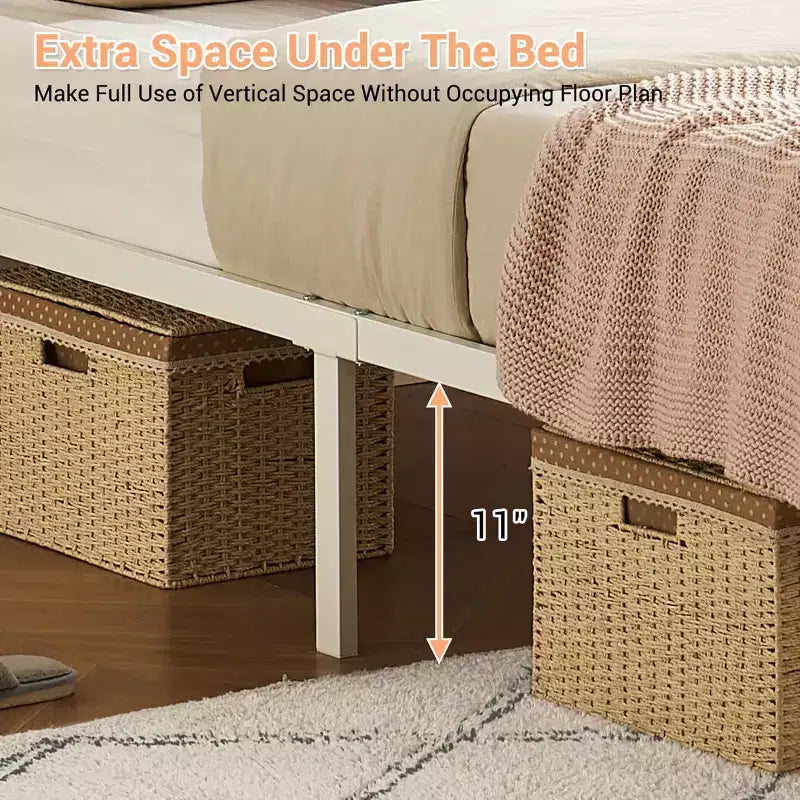 Somier moderno acolchado con base gruesa, equipado con iluminación y cabecero ajustable, estilo bohemio, sin somier de muelles, blanco