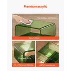 Mesita de noche auxiliar de acrílico transparente con estante de almacenamiento, verde, 11.8 x 15.4 x 17 pulgadas