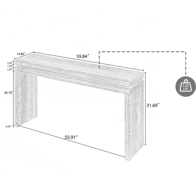 Mesa consola rústica de 60" - Mesa de entrada de madera retro con diseño de suspensión de doble tablero, mesa de sofá para sala de estar