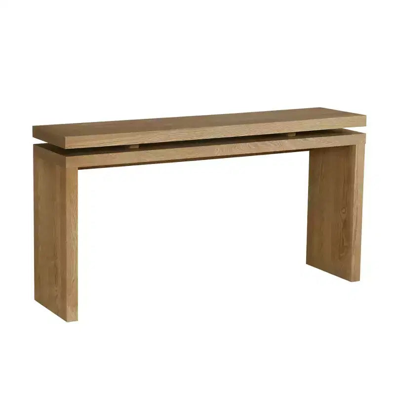 Mesa consola rústica de 60" - Mesa de entrada de madera retro con diseño de suspensión de doble tablero, mesa de sofá para sala de estar