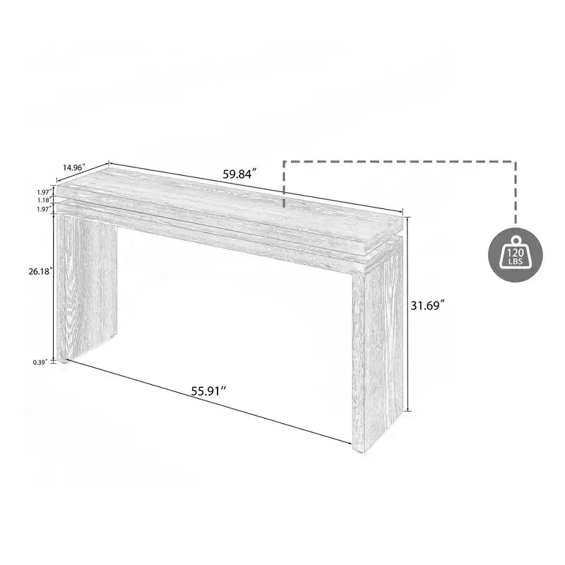 Mesa consola rústica de 60" - Mesa de entrada de madera retro con diseño de suspensión de doble tablero, mesa de sofá para sala de estar
