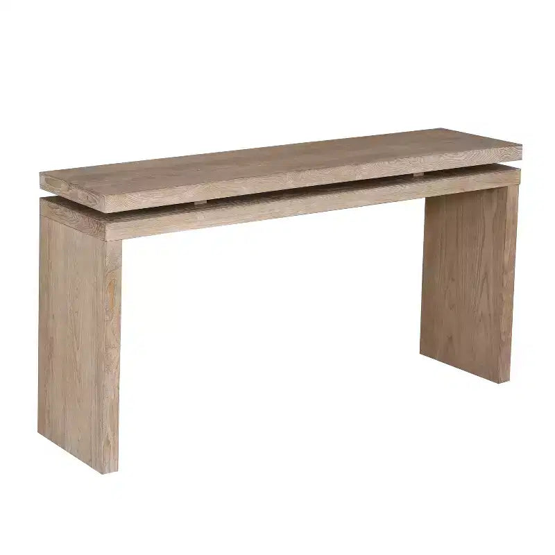 Mesa consola rústica de 60" - Mesa de entrada de madera retro con diseño de suspensión de doble tablero, mesa de sofá para sala de estar