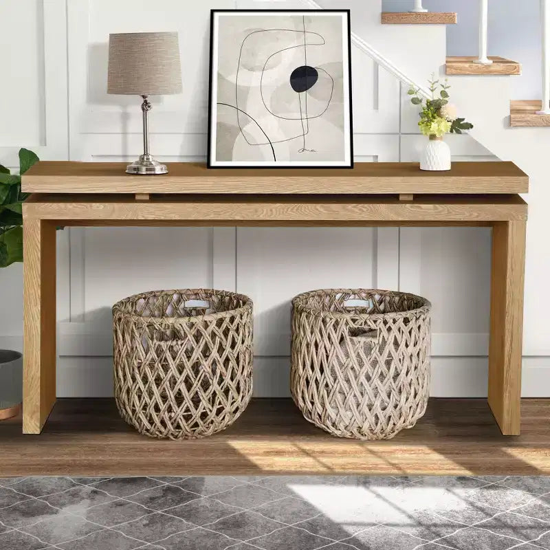 Clihome 60 Farmhouse Console Table - Retro Wooden Entryway Table with Double Board Suspension Design,Sofa Table for Living Room