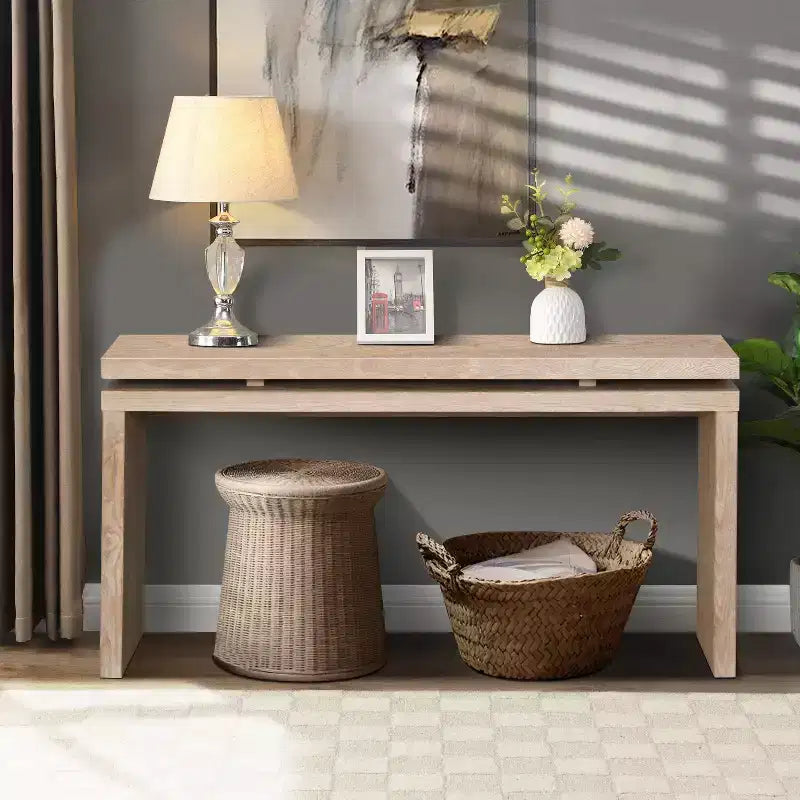 Mesa consola rústica de 60" - Mesa de entrada de madera retro con diseño de suspensión de doble tablero, mesa de sofá para sala de estar