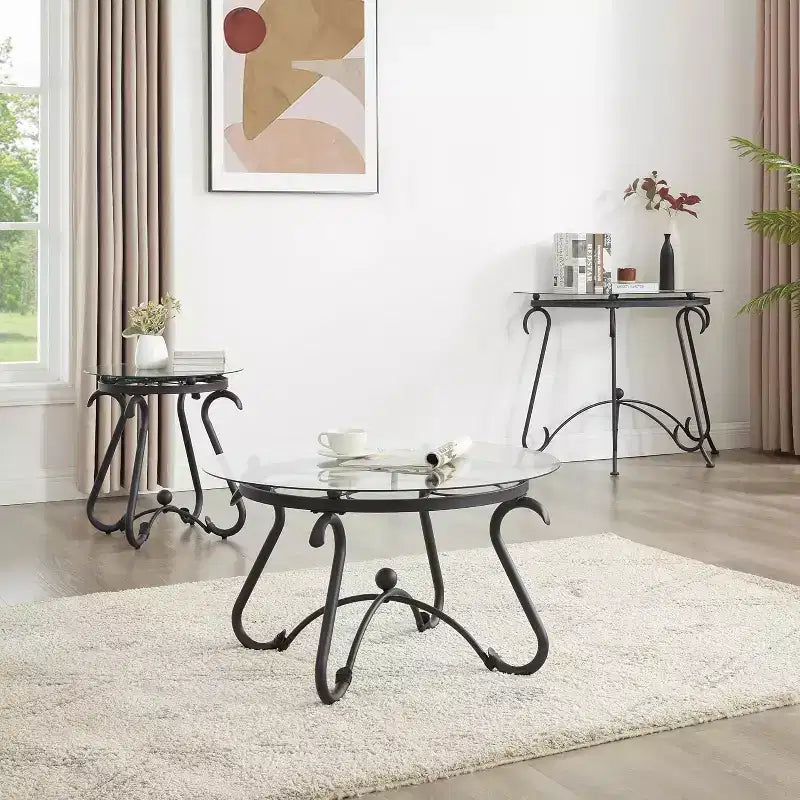 Mesa de Centro de Cristal Templado con Patas Metálicas, Mesa Auxiliar de Diseño Rústico, Mesa Consola Robusta para el Hogar, la Oficina y la Sala de Estar.
