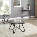 Mesa de Centro de Cristal Templado con Patas Metálicas, Mesa Auxiliar de Diseño Rústico, Mesa Consola Robusta para el Hogar, la Oficina y la Sala de Estar.