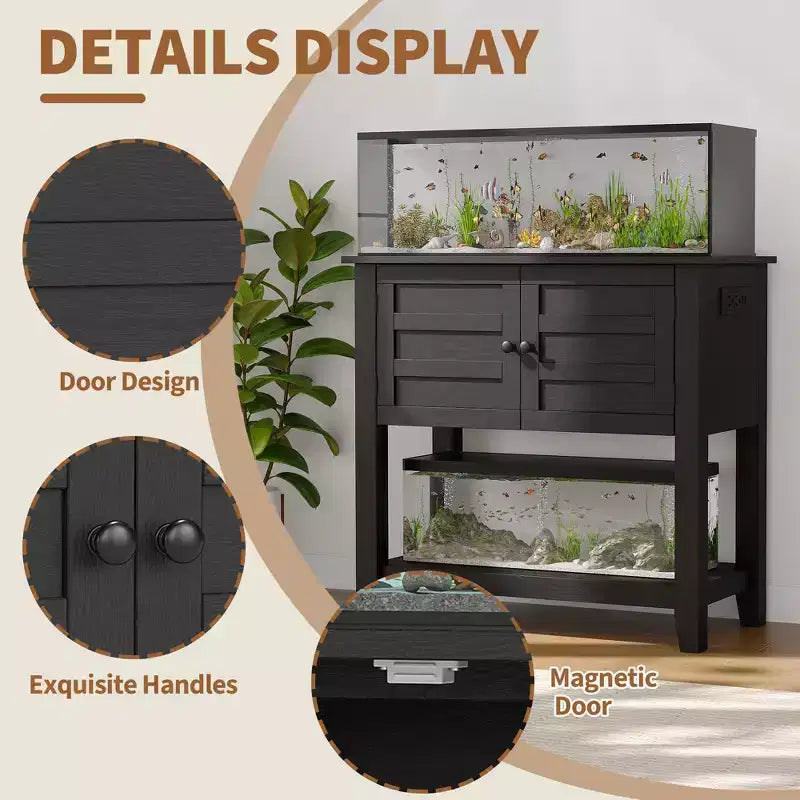 Mueble para acuario de 20-29 galones con toma de corriente y armario de almacenamiento incorporados, capacidad de 660 lb