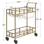 Carro de bar con ruedas de 2 niveles para el hogar, carrito pequeño de licor con estantes de espejo, botelleros y soporte para copas, compacto para comedor, fiesta