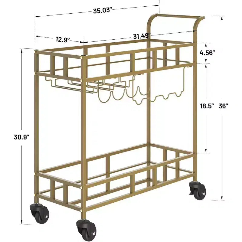 Carro de bar con ruedas de 2 niveles para el hogar, carrito pequeño de licor con estantes de espejo, botelleros y soporte para copas, compacto para comedor, fiesta