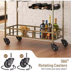 Carro de bar con ruedas de 2 niveles para el hogar, carrito pequeño de licor con estantes de espejo, botelleros y soporte para copas, compacto para comedor, fiesta