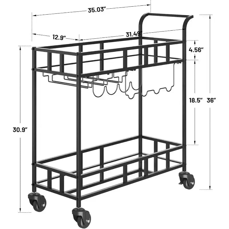 Carro de bar con ruedas de 2 niveles para el hogar, carrito pequeño de licor con estantes de espejo, botelleros y soporte para copas, compacto para comedor, fiesta