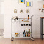 Carro de bar con ruedas de 2 niveles para el hogar, carrito pequeño de licor con estantes de espejo, botelleros y soporte para copas, compacto para comedor, fiesta