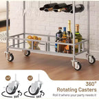 Carro de bar con ruedas de 2 niveles para el hogar, carrito pequeño de licor con estantes de espejo, botelleros y soporte para copas, compacto para comedor, fiesta
