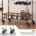 Carro de bar con ruedas de 2 niveles para el hogar, carrito pequeño de licor con estantes de espejo, botelleros y soporte para copas, compacto para comedor, fiesta