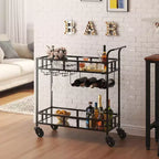 Carro de bar con ruedas de 2 niveles para el hogar, carrito pequeño de licor con estantes de espejo, botelleros y soporte para copas, compacto para comedor, fiesta