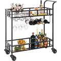 2 Tier Rolling Wine Bar Cart for Home, Small Alcohol Liquor Cart with Mirrored Shelves, Wine Racks & Glass Holder, Compact for Dining Room,Party