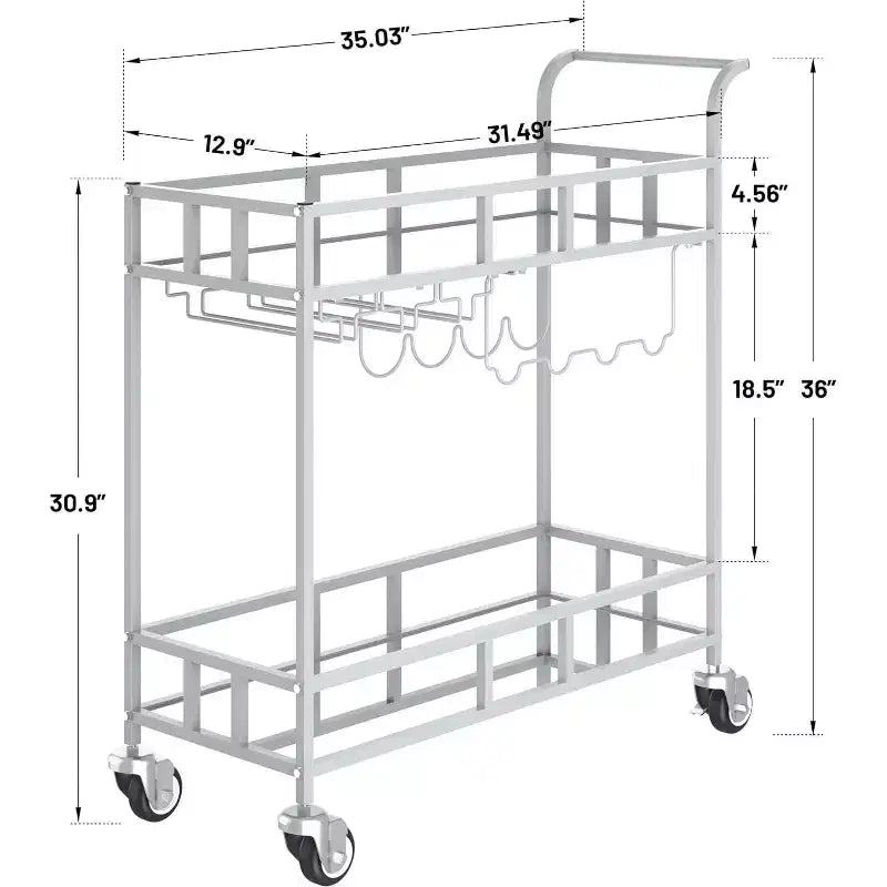 Carro de bar con ruedas de 2 niveles para el hogar, carrito pequeño de licor con estantes de espejo, botelleros y soporte para copas, compacto para comedor, fiesta