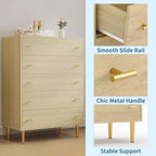 Cómoda de granja de 5 cajones para dormitorio, cómoda alta de madera rústica de 111,76 cm con cajones grandes y tiradores de barra para sala de estar