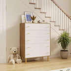 Cómoda de granja de 5 cajones para dormitorio, cómoda alta de madera rústica de 111,76 cm con cajones grandes y tiradores de barra para sala de estar