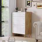 Cómoda de granja de 5 cajones para dormitorio, cómoda alta de madera rústica de 111,76 cm con cajones grandes y tiradores de barra para sala de estar