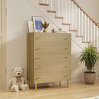 Cómoda de granja de 5 cajones para dormitorio, cómoda alta de madera rústica de 111,76 cm con cajones grandes y tiradores de barra para sala de estar