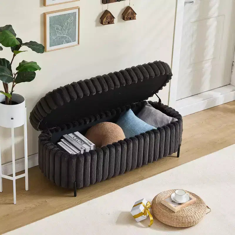 Otomana mullida de 49.2" con patas de metal, banco de piel sintética para pie de cama para sala de estar, banco de entrada redondo y ancho, capacidad de 275 libras