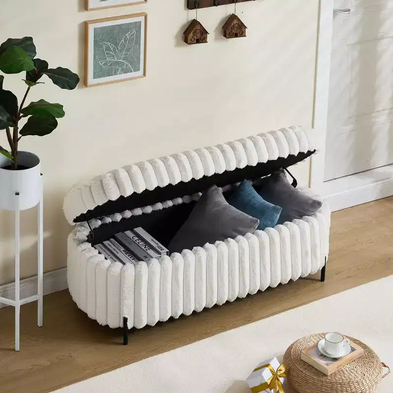 Otomana mullida de 49.2" con patas de metal, banco de piel sintética para pie de cama para sala de estar, banco de entrada redondo y ancho, capacidad de 275 libras