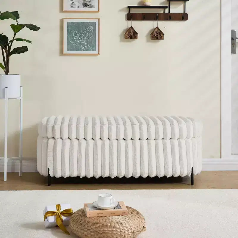 Otomana mullida de 49.2" con patas de metal, banco de piel sintética para pie de cama para sala de estar, banco de entrada redondo y ancho, capacidad de 275 libras