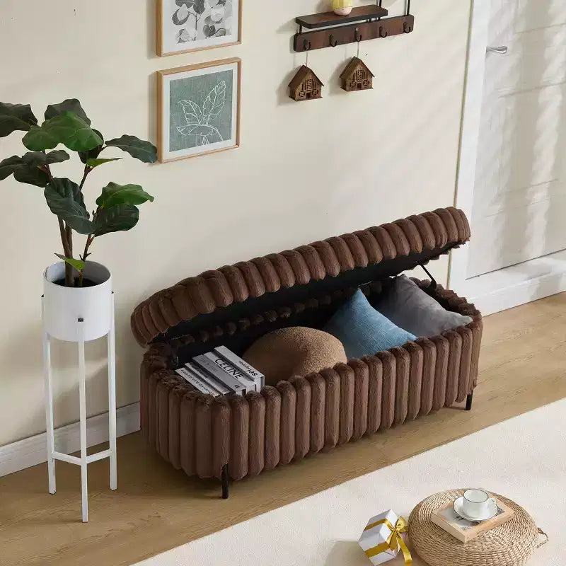 Otomana mullida de 49.2" con patas de metal, banco de piel sintética para pie de cama para sala de estar, banco de entrada redondo y ancho, capacidad de 275 libras