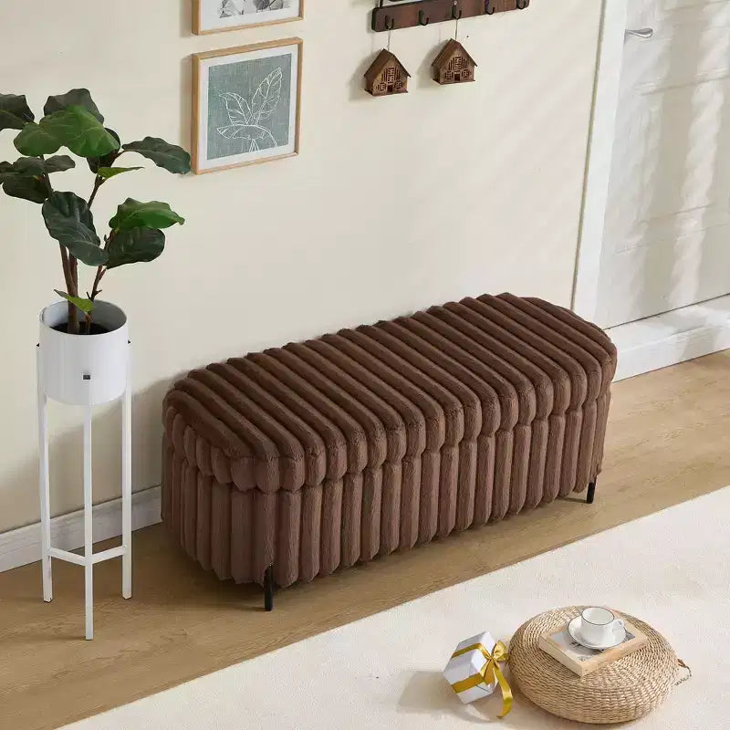 Otomana mullida de 49.2" con patas de metal, banco de piel sintética para pie de cama para sala de estar, banco de entrada redondo y ancho, capacidad de 275 libras