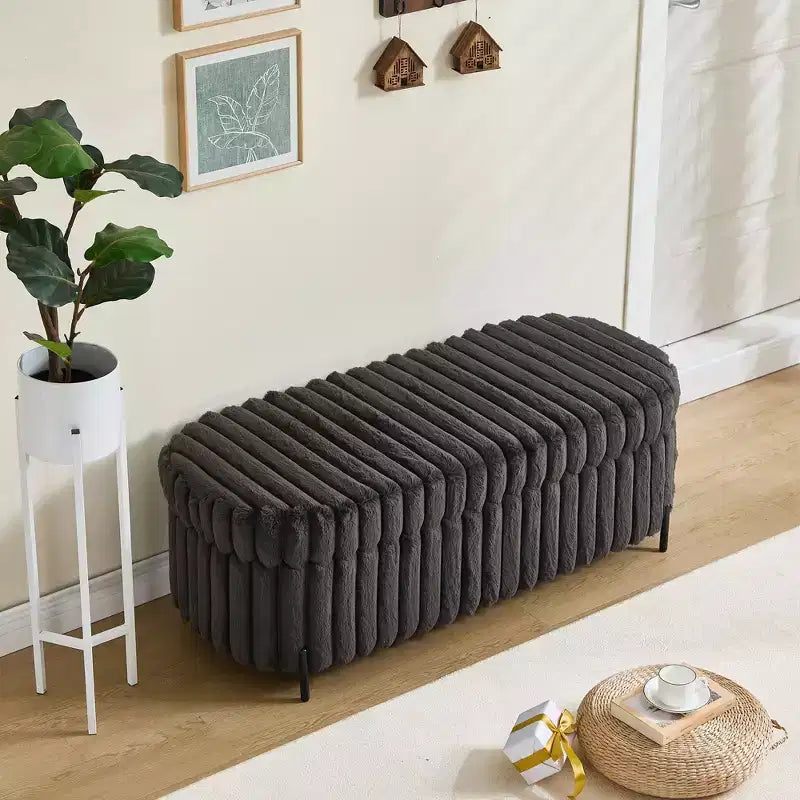 Otomana mullida de 49.2" con patas de metal, banco de piel sintética para pie de cama para sala de estar, banco de entrada redondo y ancho, capacidad de 275 libras