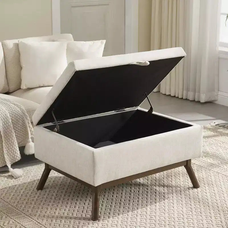 23.2 Otomana de Almacenamiento de Mediados de Siglo para Sala de Estar y Dormitorio, Taburete Versátil, Otomana/Mesa de Centro Suave de Lino, Capacidad 181 kg