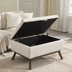23.2 Otomana de Almacenamiento de Mediados de Siglo para Sala de Estar y Dormitorio, Taburete Versátil, Otomana/Mesa de Centro Suave de Lino, Capacidad 181 kg