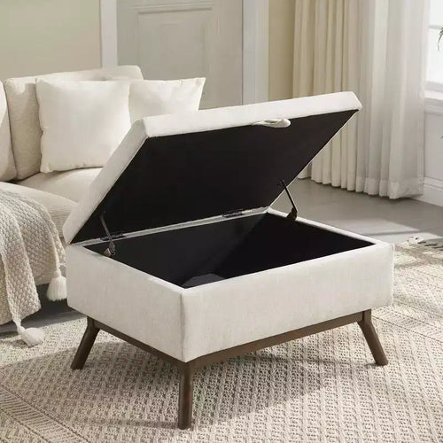 23.2 Otomana de Almacenamiento de Mediados de Siglo para Sala de Estar y Dormitorio, Taburete Versátil, Otomana/Mesa de Centro Suave de Lino, Capacidad 181 kg