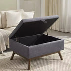 23.2 Otomana de Almacenamiento de Mediados de Siglo para Sala de Estar y Dormitorio, Taburete Versátil, Otomana/Mesa de Centro Suave de Lino, Capacidad 181 kg