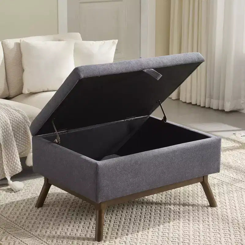23.2 Otomana de Almacenamiento de Mediados de Siglo para Sala de Estar y Dormitorio, Taburete Versátil, Otomana/Mesa de Centro Suave de Lino, Capacidad 181 kg