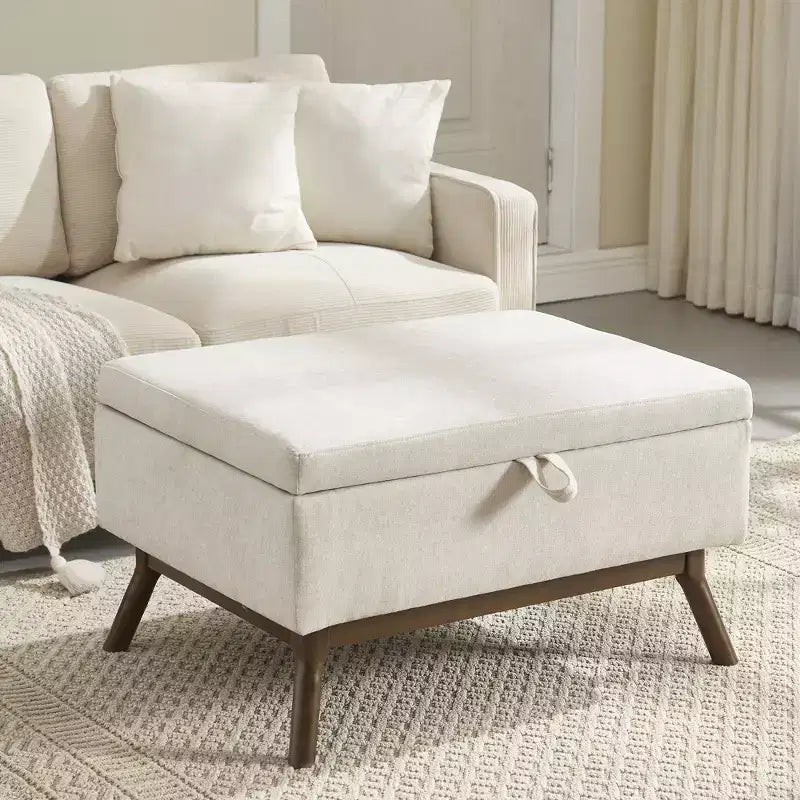 TUYOHW 23.2 Mid-Century Storage Ottoman for Living Room & Bedroom,Versatile Footstool,Soft Linen Coffee Table Ottoman,400lbs Capacity