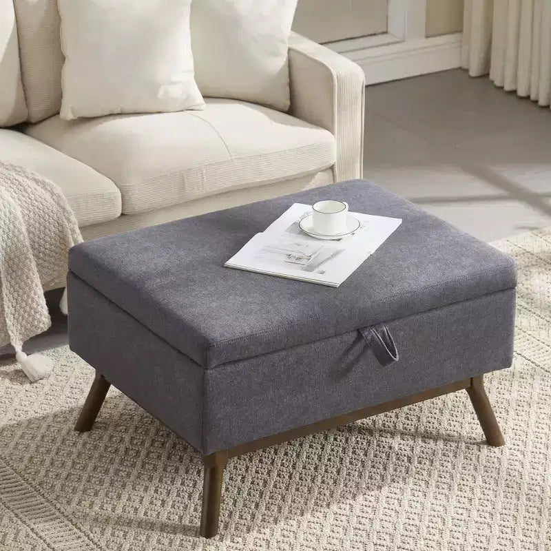 23.2 Otomana de Almacenamiento de Mediados de Siglo para Sala de Estar y Dormitorio, Taburete Versátil, Otomana/Mesa de Centro Suave de Lino, Capacidad 181 kg