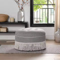 TUYOHW 24 Modern Accent Ottoman with Tassel Rope Bullion Fringe,Vintage Footrest Ottoman Stool for Living Room & Bedroom,Gray