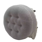 Puf acento redondo vintage de 61 cm con flecos de cuerda con borlas, poliéster gris, estructura de madera