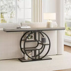 Mesa consola de entrada de 55 pulgadas, mesa de sofá estrecha industrial larga con marco de metal en forma de O, mesa para detrás del sofá para sala de estar, pasillo o entrada