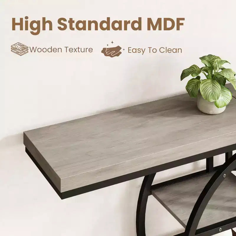 Mesa consola de entrada de 55 pulgadas, mesa de sofá estrecha industrial larga con marco de metal en forma de O, mesa para detrás del sofá para sala de estar, pasillo o entrada