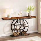 Mesa consola de entrada de 55 pulgadas, mesa de sofá estrecha industrial larga con marco de metal en forma de O, mesa para detrás del sofá para sala de estar, pasillo o entrada