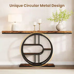 Mesa consola de entrada de 55 pulgadas, mesa de sofá estrecha industrial larga con marco de metal en forma de O, mesa para detrás del sofá para sala de estar, pasillo o entrada