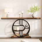 Mesa consola de entrada de 55 pulgadas, mesa de sofá estrecha industrial larga con marco de metal en forma de O, mesa para detrás del sofá para sala de estar, pasillo o entrada