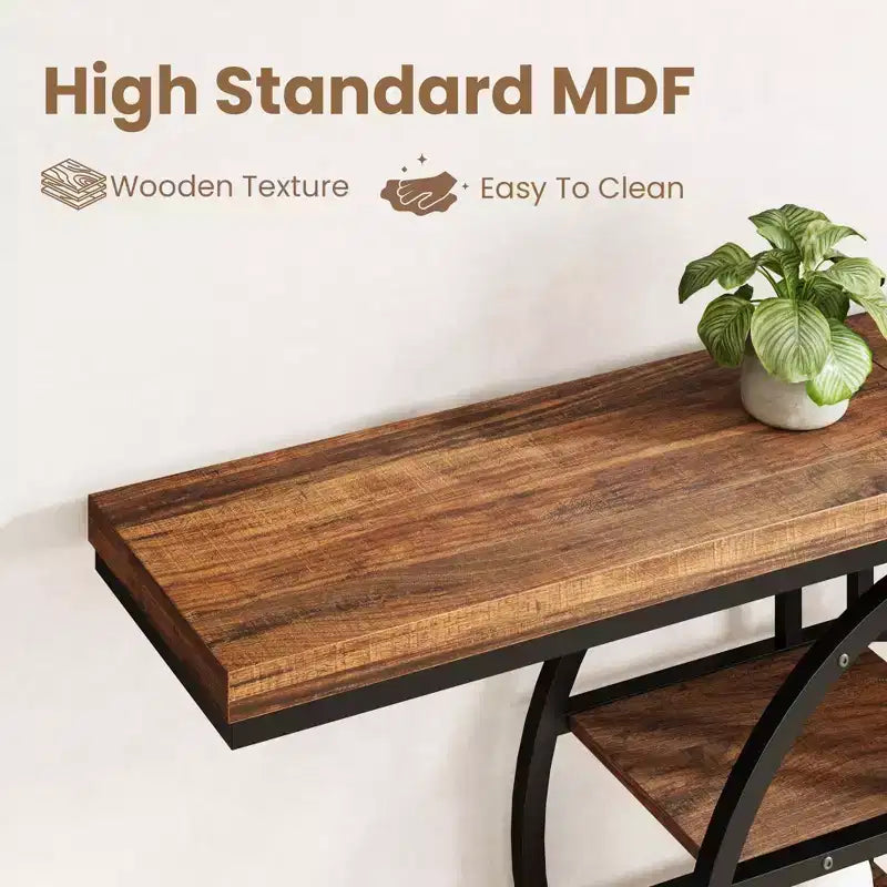 Mesa consola de entrada de 55 pulgadas, mesa de sofá estrecha industrial larga con marco de metal en forma de O, mesa para detrás del sofá para sala de estar, pasillo o entrada