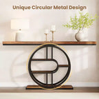 Mesa consola de entrada de 55 pulgadas, mesa de sofá estrecha industrial larga con marco de metal en forma de O, mesa para detrás del sofá para sala de estar, pasillo o entrada