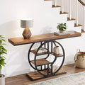 55 Entryway Console Table, Industrial Narrow Long Sofa Table with O-Shaped Metal Frame, Behind Couch Table for Living Room Hallway Entrance