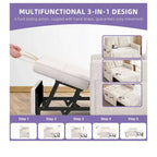 Sofá cama futón de tela 3 en 1 con respaldo reclinable y bolsa de almacenamiento lateral para espacios pequeños
