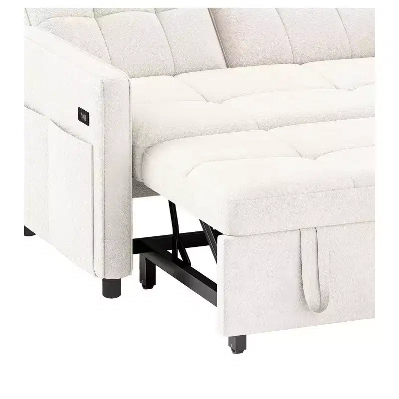 Sofá cama futón de tela 3 en 1 con respaldo reclinable y bolsa de almacenamiento lateral para espacios pequeños